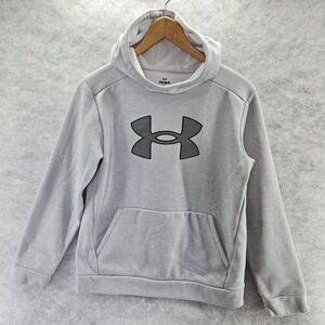 Under Armour Youth‎ Gray Hoodie Fleece Logo Pullover Scuba Neck Sweatshirt YLG